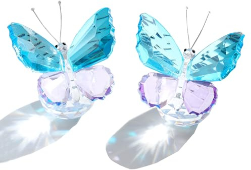 Arikyrist Set mit 2 handgefertigten Kristall-Schmetterling-Figuren, Ornamente, Glastier, Sammlerstück, Schmetterling, Geschenke für Frauen zum Geburtstag, Weihnachten, Jahrestag (blau und lila)