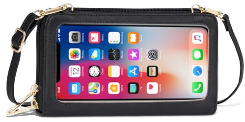 Toptime Phone Bags for Women Crossbody, Touch Screen Anti Theft Crossbody Bag with Card Slots, RFID Blocking Small Handbags Women with 2 Detachable Straps, Chic Black Shoulder Bag for Travel Shopping