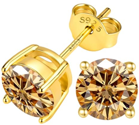 PAKORIO Ohrstecker mit farbigem Moissanit 0.2-4ct VVS1 für Damen, 925 Sterling Silber Ohrstecker 14K vergoldet, 4-Zinken-Design, hypoallergen für empfindliche Haut