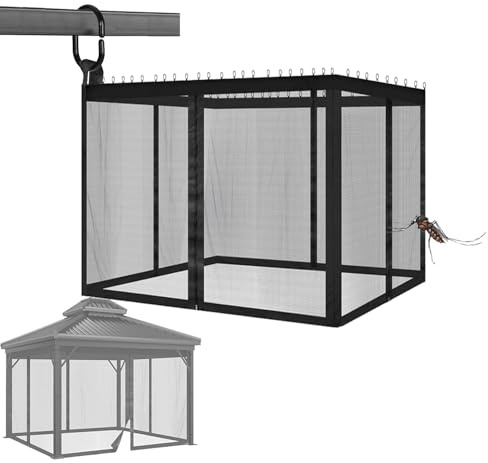 Tende Zanzariere per Gazebo, zanzariera per pergola 3x3,60, Universale 4 Pareti Laterali Zanzariera con Cerniera, Tenda per la Privacyper Patio, Giardino e Cortile (Nero, 3x3.6M)