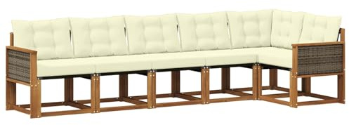 vidaXL Outdoor-Sofagarnitur mit Kissen 6 pcs Natur und Creme, Gartenlounge, Moderne Sofas für draußen, strapazierfähige Sitzgruppe für Terrasse, Perfekter Komfort