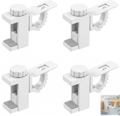 4 Barra Transversal Ajustable, Gancho Cortina Multifuncional Sin Taladro, Soporte con Pinza Ajustable y Rotación 360°, Gancho Multifuncional para Visillo y Cortinas Ligera, para Cocina Baño Dormitorio