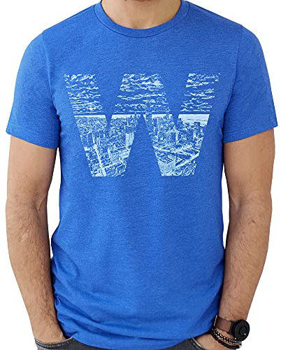 Handgezeichnetes W Skyline T-Shirt, Blau, XX-Large