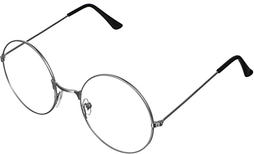 rosenice Unisex Retro Round Eyeglasses Clear Lens Glasses Thin Metal Frame Ultra Light Vintage Round Myopic Glasses Cosplay Props for Santa Claus Costume Silver