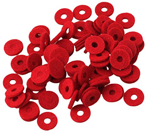 Yibuy Klavierfilz, Schienenlochung, Schlagschiene, 1,2 mm, Rot, Reparaturzubehör zum Klavierstimmen, Regulierscheiben aus Filz, Waagebalken-Regulier-Scheiben, 90 Stück