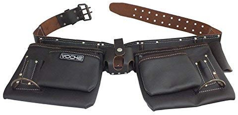 Voche® Heavy Duty Deluxe 12 Pocket Oil Tanned Leather Double Tool Belt Joiners Nails Pouch