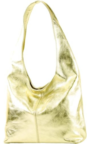 modamoda de T150 Damen Schultertasche Shopper Large aus Wildleder handmade in Italy, Farbe:Gold-Metallic