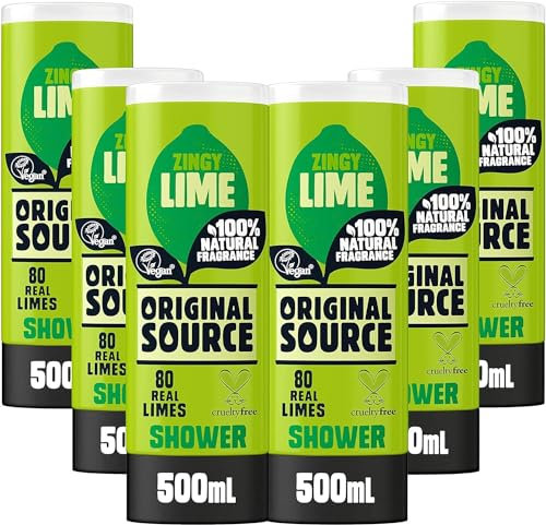 Original Source Lime Shower Gel, 100 Percent Natural Fragrance, Vegan, Cruelty Free, Paraben Free, Bulk Buy, Pack of 6 x 500 ml