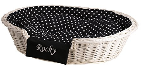 Panier, corbeille, niche en osier naturel (75 cm, Blanc - avec broderie)