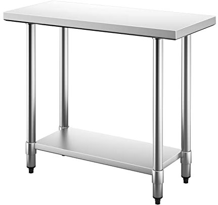 COSTWAY Tavolo da Lavoro in Acciaio Inox 91,5 x 61 x 90 cm Professionale, Bancone in Acciaio con Ripiano Regolabile, Mobile con Piano di Lavoro Preparazione di Alimenti, per Cucina e Ristorante