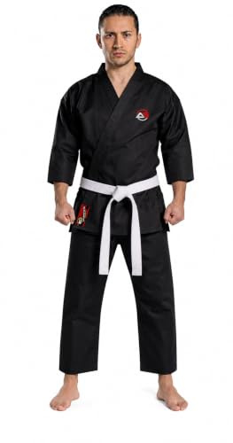 Karate Suit Uniform Gi Kit with Belt by Athletics Gear | Polyester Cotton Blend, Light Weight, for Kids, Men & Women (Black, 1/140 cm)