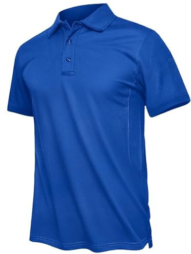 TACVASEN Breathable Golf Polo Tops for Men Tactical T-Shirt Short Sleeve Military Shirts Lightweight Work Polo Shirt Royal Blue,XXL