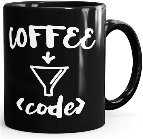 MoonWorks Kaffee-Tasse für Programmierer - A machine that turns coffee into code - Spruch Schwarz unisize