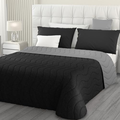 L'ANTICO ARCOLAIO - Trapuntino Matrimoniale Estivo (Nero/Grigio) Copriletto Matrimoniale Mezza Stagione Made in Italy, Trapunta Matrimoniale Double Face Ipoallergenica (Microfibra, 100g/m2)