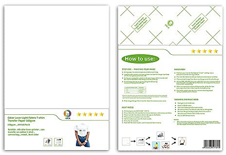 MR.R Laser bedruckbar T-Shirt Bügelfolie Transfer papier Bedruckbares Wärmeüber tragungs papier A4x10 Transfer papier 160gsm für leichte Baumwoll für helle Textilien