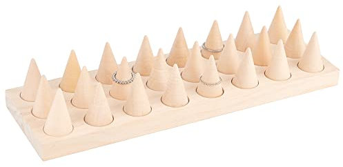 nbeads Holzkegel Ringhalter Set Mit 24 Ringständer, Counter Top Fingerringständer Organisatoren Holz Kegelförmiger Ring Schmuck Display Halter Vitrine Für Schmuckausstellung, 30x9.4x5.3 cm