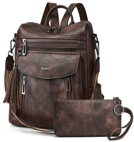 Shrrie Rucksack Geldbörse für Frauen Mode Leder Rucksack Geldbörse Designer Reise Rucksack Umhängetasche, 1-3 zweifarbiger Kaffee, Reiserucksäcke