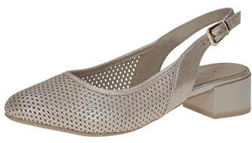 CAPRICE Comfort Damen Slingpumps aus Leder mit Blockabsatz, Beige (Taupe Metallic), 42 EU