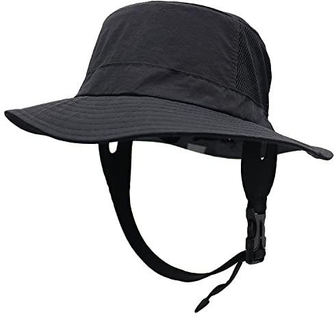 WANYIG Sonnenhut Herren UV Schutz Sommerhut UPF50+ Surfer Mütze Sonnenschutz Faltbar Gartenhut Safari Hut Outdoor Wanderhut Anglerhut mit Winddichte Kinnschnalle 56-60cm (04 Schwarz)