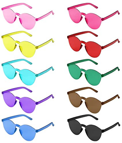 SelfTek 10 Stück Rund Party Brille, Magische Farben Party Brille, Hippie Brille, Rund Sonnenbrille Lustige Partybrillen für Fasching Foto Requisiten Geburtstagsfeier für Kinder und Erwachsene