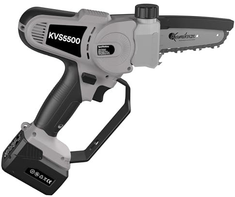 KAMIKAZE KVS5500 Motosierra eléctrica con batería de litio. 14,4V. Potencia máxima 650W. Motosierra semi-profesional. 2 Baterías.Mini motosierra bateria.