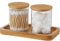 VKTY 2 Pack Glass Cotton Bud Holder, 10oz Bathroom Jars Canisters for Cotton Ball Qtip Storage Dispenzer, Cotton Pad Holder with Bamboo Lid