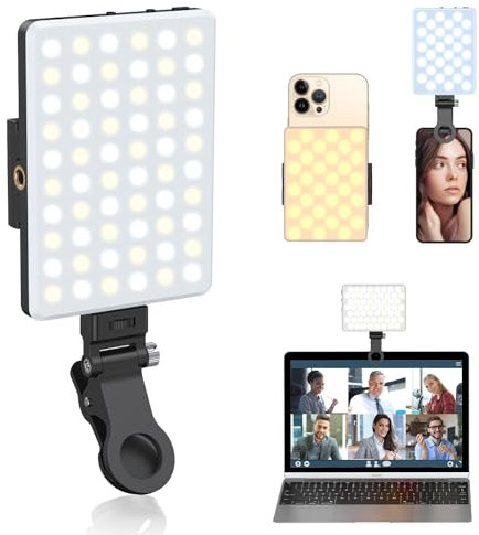 OLRPT Selfie Light, Phone Light with Front & Back Clip, 60 LED Portable Light with 3 Light Modes, 5000mAh Rechargeable Video Light for Phone, iPhone, IPad, Laptop, TikTok, Makeup, Live Stream, Vlog