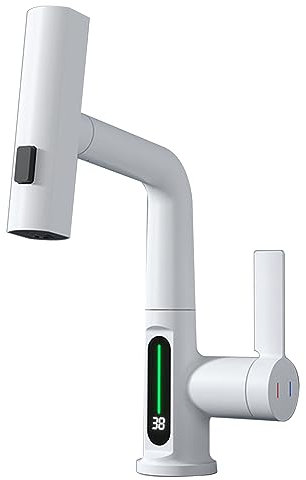 Robinet de cuisine, robinet d'évier rétractable intelligent tout en cuivre, robinet de salle de bain numérique à changement de couleur de la température de l'eau, trois modes de bec (couleur : A,