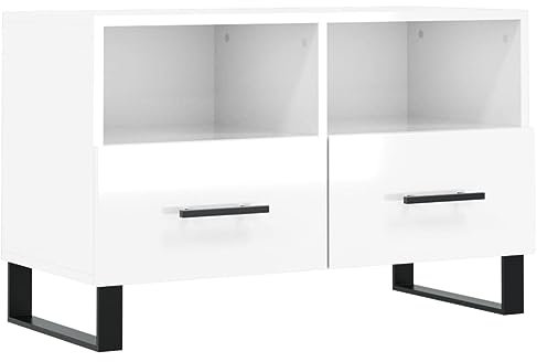 vidaXL TV Schrank, Fernsehschrank mit Eisenbeinen, Fernsehtisch für Wohnzimmer, Lowboard Sideboard TV Ständer TV Gerät, Hochglanz Weiß Holzwerkstoff