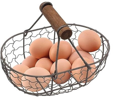 Chicken Egg Basket, 1PC Wire Egg Basket, Chicken Wire Egg Baskets With Wooden Handle, Chicken Egg Basket Egg Storage Basket Easter Egg Basket