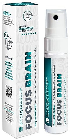 Focus Brain Mundspray mit Vitamin B5, Salbei- und Bacoba-Extrakt, 150 Sprühstösse, für bis 1 Monat
