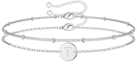 TINGN Armband mit Buchstaben Damen, Silber Buchstaben Armbänder Damen Intiale Armband mit Buchstaben T Armband Mädchen Silber Verstellbare Armkette Damen Personalisiert Geschenke für Frauen Freundin