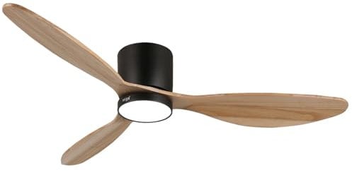 reiga Deckenventilator mit Fernbedienung, 132cm Leiser Deckenventilator mit Lampe, 6 Windgeschwindigkeiten, Smart Alexa Ventilator - Natürliche Holzfarbe der Blätter
