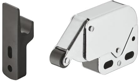 cyclingcolors Loqueteau noir acier à ressort automatique et rouleau avec contre pièce argent chromé loquet fermeture meuble porte placard cuisine salle de bain