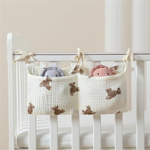 Baby Kinderzimmer Organizer, Baby Kinderbett Organizer, Babybett Aufbewahrungstasche, Babybett Organizer Hängend für Kleidung Windeln Kinderzimmer Deko (Bär)