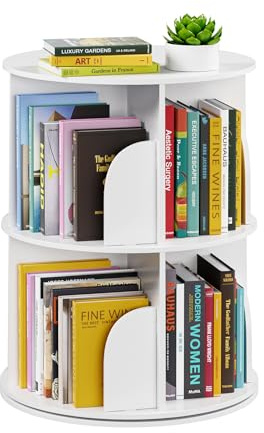 SpaceAid 2-stöckiges Drehbares Bücherregal, Lazy Susan, 360°-Bücherregal, Aufbewahrung, rundes Karussell, weiß
