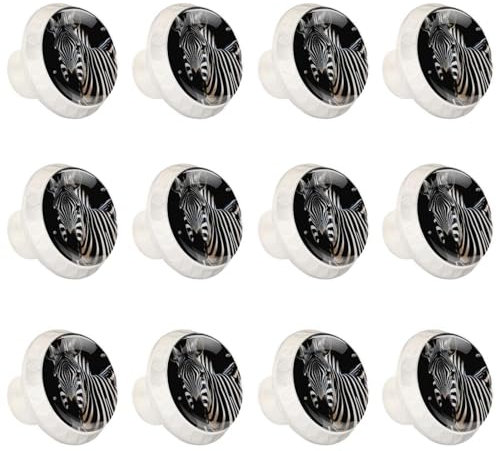 Round Kitchen Cabinet Knobs Handles,Knobs for Dresser Drawers,12Pcs,African Zebra,Cabinet Door Knobs
