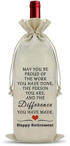 Happy Retirement Gift for Women Men Wine Bag Inspirational Retirement Gift Funny Birthday Gifts for Retired Friends Colleague Coworker Wine Accessories Gifts for Wine Lovers Wine Bottle Decoration Bag