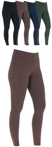 Covalliero - Damen Reitleggings Silikon Vollbesatz | Reithose mit 2 Handytaschen | Herbst & Winter Reiterhose | warm, atmungsaktiv & elastisch | Reitbekleidung in Coffee | Größe 44/46