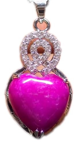 Natural Feng Shui Rosa Fucsia Jade Collar Colgante para Mujer Yoga Jadeíta Shuji Corazón de Melocotón Corazón a Corazón Plata S925