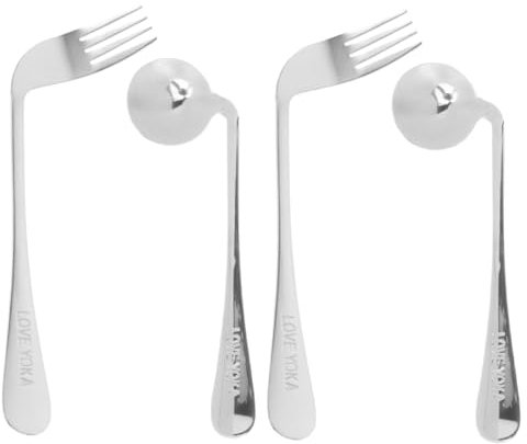 FRCOLOR 2 Juegos De Tenedor De Codo Para Anciano Cuchara Ergonómica Tenedor Para Diestros Tenedor De Autoalimentación Cuchara Curva Para Zurdos Utensilios Para Niños Pequeños
