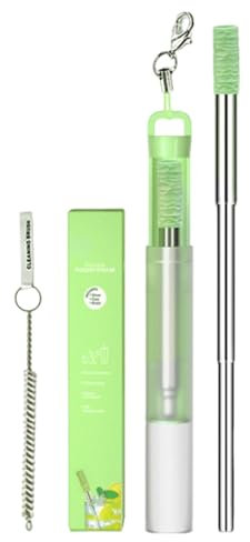Pajitas reutilizables, pajitas plegables de acero inoxidable, pajitas telescópicas de metal, pajitas portátiles de bolsillo con estuche y cepillo de limpieza para la escuela, viajes