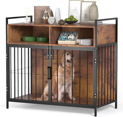 Muebles de jaula para perros, caja para perros, caja para perros, jaula de madera con cajón, 2 puertas, moderna caseta de madera para interiores para perros grandes, jaula para perros para el hogar,