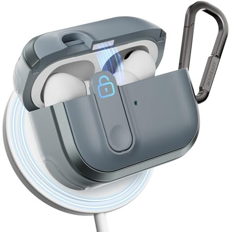 MAGEASY Design für AirPods Pro 2. Generation Case Cover – Robuste AirPods Pro Hülle mit Schloss | Unterstützt kabelloses & kabelgebundenes Laden | Inklusive Karabiner – Odyssey