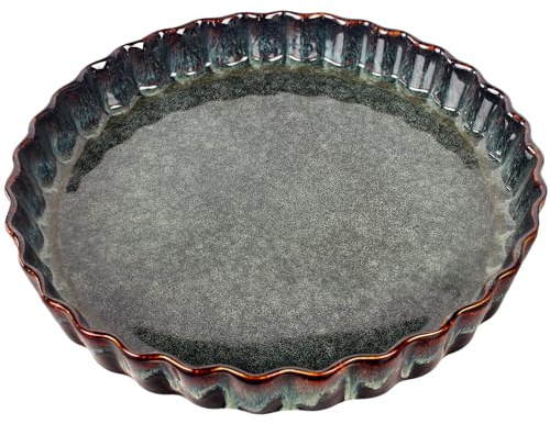 jinsongdafa Moule à quiche en porcelaine, bord festonné rond, 29,5 cm, moules à gratin, 1400 ml, moule à gâteau antiadhésif, moule à tarte, plaque à gâteau pour pommes, résistant au four