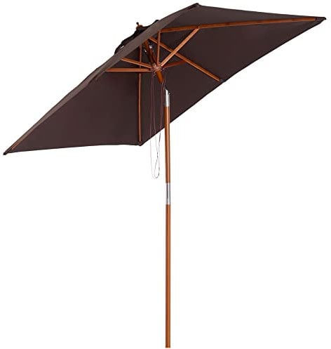 Outsunny Sombrilla Terraza Exterior 200x150 cm Sombrilla de Jardín Rectangular con Ángulo Ajustable Mástil de Madera y Manivela Parasol para Patio Terraza Café