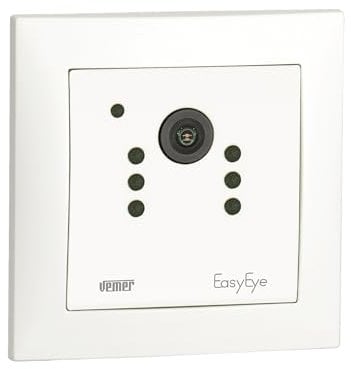 VEMER VE795001 EASYEYE INT – Telecamera di Sorveglianza WiFi da Interno con App, Montaggio da incasso (50x50), Videocamera di Sicurezza Full HD con Tecnologia a Infrarossi, Alimentazione 230V, Bianco