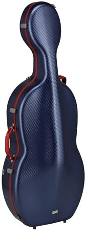 GEWA Celloetui FUN Series Polycarbonat 4/4 Blau/Rot, Innenausstattung schwarz, 2 abnehmbare Rucksackriemen, Zubehörtasche, gepolsterte Schwebelagerung, zusätzlicher Seitengriff