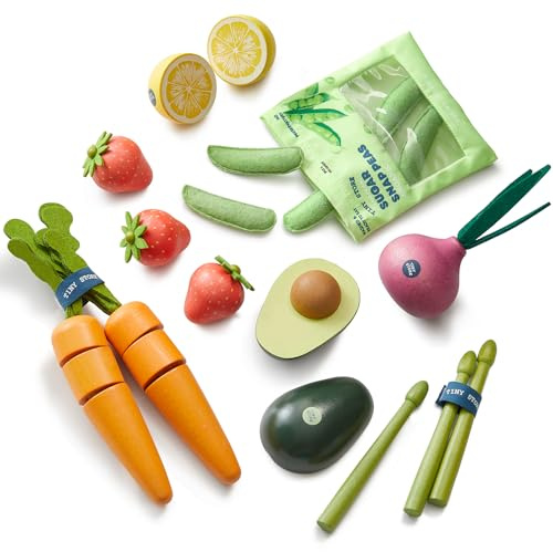 Tiny Land Obst & Gemüse Set aus Holz – 7-teiliges Spielküche Zubehör | Kinderküche Zubehör mit Klettverschluss, Montessori Spielzeug Lebensmittel, Rollenspiel Geschenk für Kinder ab 2 Jahren