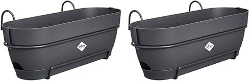 Elho Vibia Campana Balconnière Allin1 50 - Planteur pour Balcon - Ø 50.4 x H 17.7 cm - Noir/Anthracite (Lot de 2)